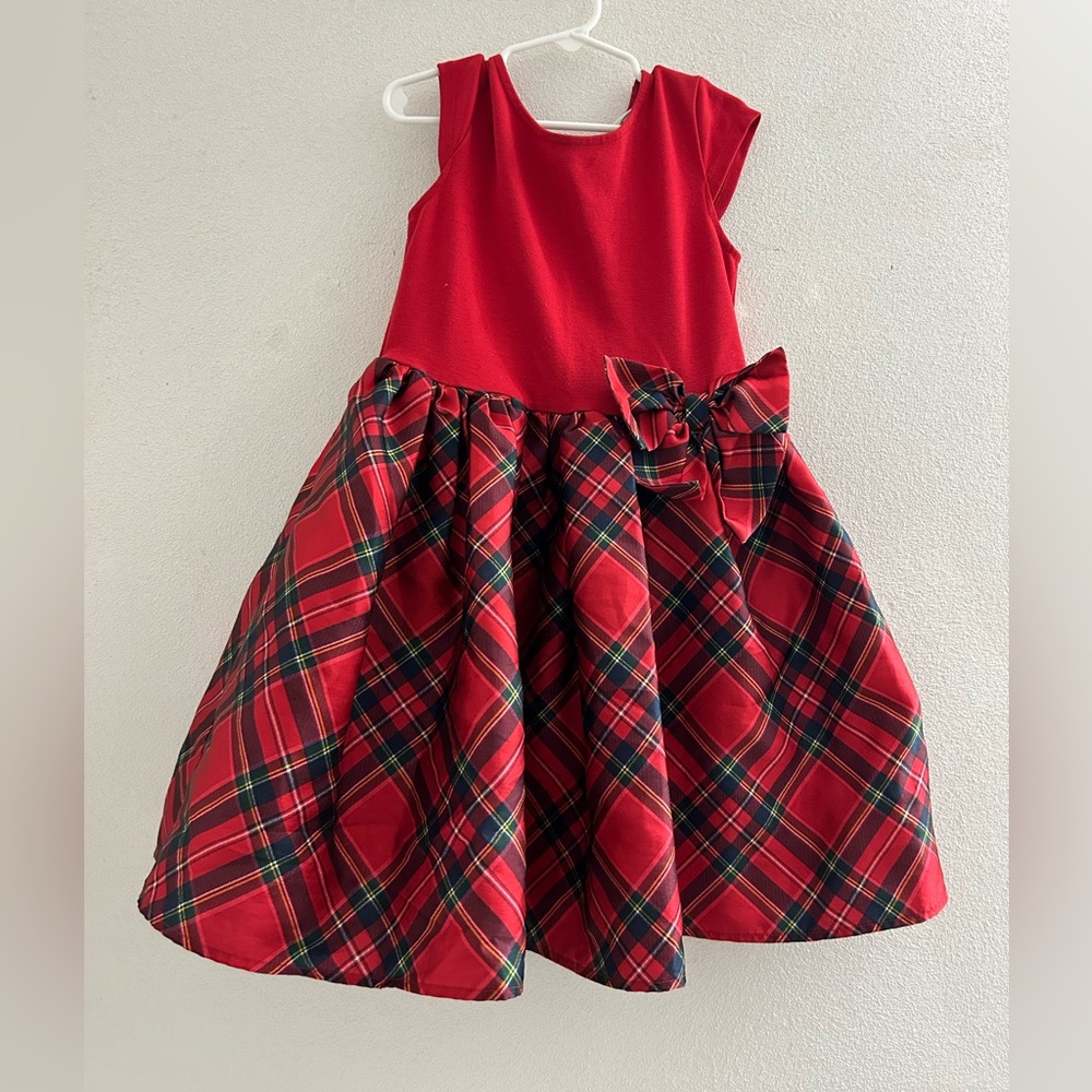 🦋 Red Plaid Holiday Christmas Dress with Bow! Girls 6x/7